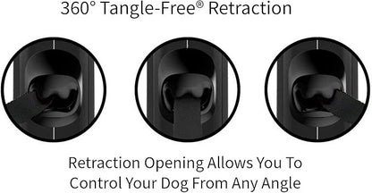 TUG 360° Tangle-Free Retractable Dog Leash with Anti-Slip Handle | 16 ft Strong Nylon Tape | One-Handed Brake, Pause, Lock (Medium, Black/Grey)
