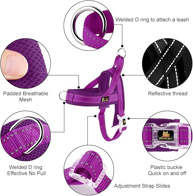 Plutus Pet No Pull Dog Harness with Breathable Mesh Padded, Adjustable Reflective Escape Proof Dog Harness, Quick Fit Dog Vest Harness for Small Medium Large Dogs(M, Purple)