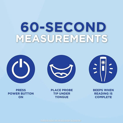 Veridian Healthcare Digital Thermometer | 60-Second Readout | Fever Alert + Memory Recall| Clinical Rigid Tip | Hygienic Water-Resistant Easy Cleaning | Storage Case + Probe Covers Included