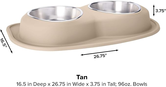 WeatherTech Double Low Pet Feeding System - Compact and Portable Dog/Cat Food and Water Station - 96 oz (12 Cups) Tan (DL9603TN)