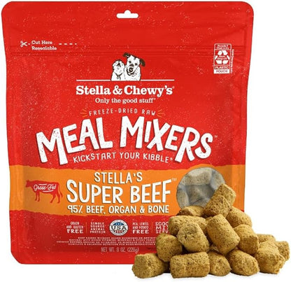 Stella & Chewy's Freeze-Dried Raw Beef Meal Mixers- Dog Food Topper and Mixer - Made with 95% Grass-Fed Beef, Organs & Bone - Perfect for Picky Eaters - Grain-Free - 8 oz