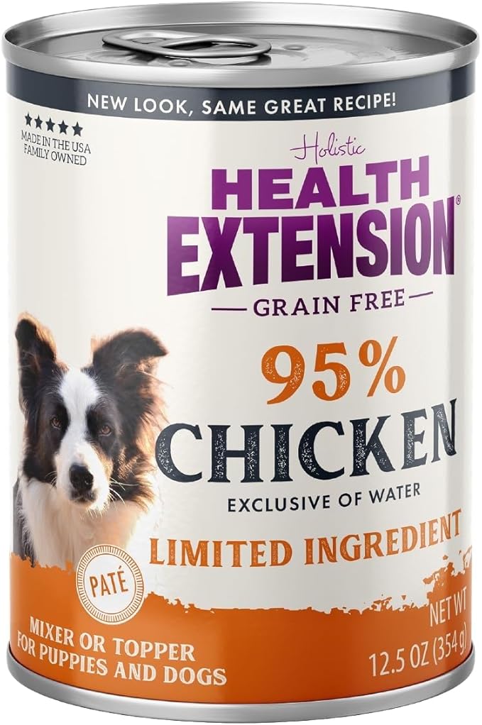 Health Extension 95% Chicken Grain-Free Wet Dog Food, High Protein Recipe, Limited Ingredients, Picky Eaters, Ideal for Sensitive Stomachs 12.5 oz (Case of 12)