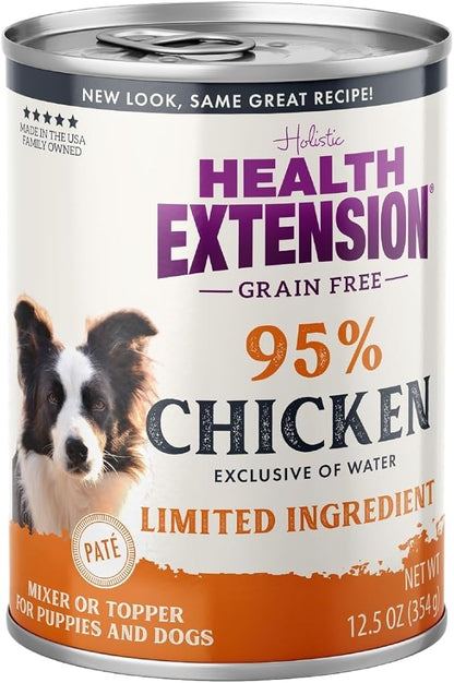 Health Extension 95% Chicken Grain-Free Wet Dog Food, High Protein Recipe, Limited Ingredients, Picky Eaters, Ideal for Sensitive Stomachs 12.5 oz (Case of 12)