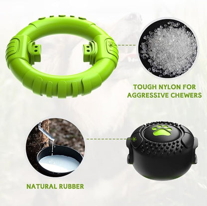 Dog Toys for Aggressive Chewers Large Medium Breed, Indestructible Squeaky Dog Chew Toys, Tough Nylon Rubber Interactive Dog Toys to Keep Them Busy