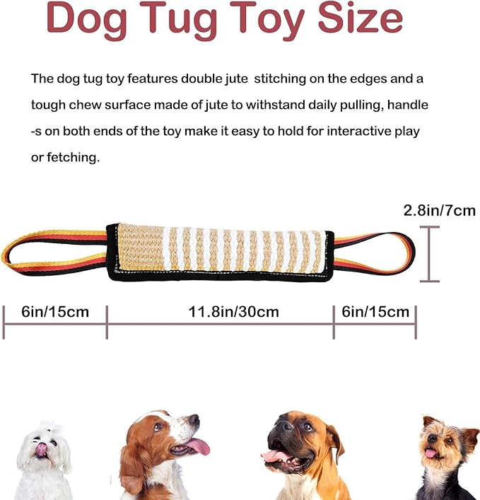ASOCEA Dog Tug Toy,Bite Jute Pillow Pull Toy Tough Squeaky Dog Toys with 2 Handles for Medium to Large Dogs Interactive Toy Tug of War Lasting Training Equipment