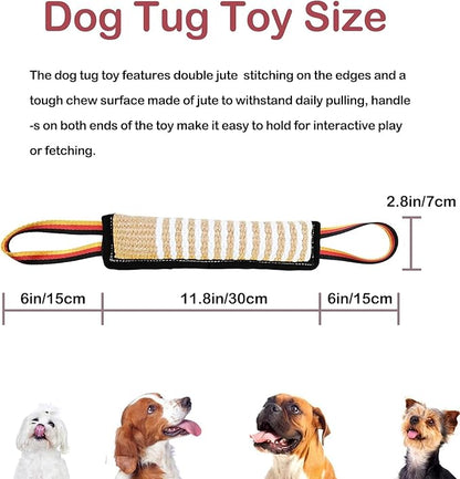 ASOCEA Dog Tug Toy,Bite Jute Pillow Pull Toy Tough Squeaky Dog Toys with 2 Handles for Medium to Large Dogs Interactive Toy Tug of War Lasting Training Equipment