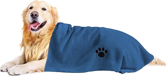 Puomue Microfiber Dog Towels for Drying Dogs, Super Absorbent and Soft Pet Grooming Towel, 40 Inch X 23.6 Inch, Perfect for Large, Medium or Small Dogs, Blue