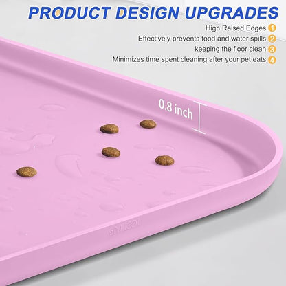 SMILOOL Silicone Pet Feeding Mat with Raised Edge for Food and Water, Dog Bowl Mats, Cat Bowls Placemat with High Lip for Floor Waterproof, Rubber Tray for Cats and Dogs 24 x 16 x0.8 Light Pink