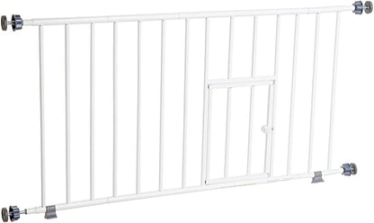 Carlson 18-30.75" Mini Expandable Dog Gate with Small Pet Door, Pressure Mounted Metal Indoor Pet Gate for Doorways & Bottom of Stairs, Cat Gate, White