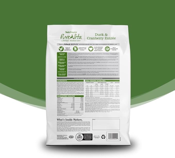 NutriSource Pure Vita Duck & Cranberry Dog Food, 25LB