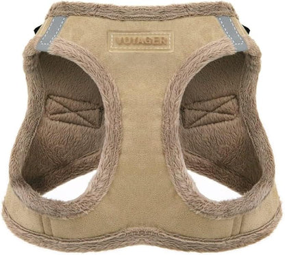 Best Pet Supplies - All Weather Plush, Reflective, No Pull Harness for Small, Medium Dogs, Cats - Secure with Hook & Loop Fastener, Buckle, Double D-Rings - Latte Suede, L