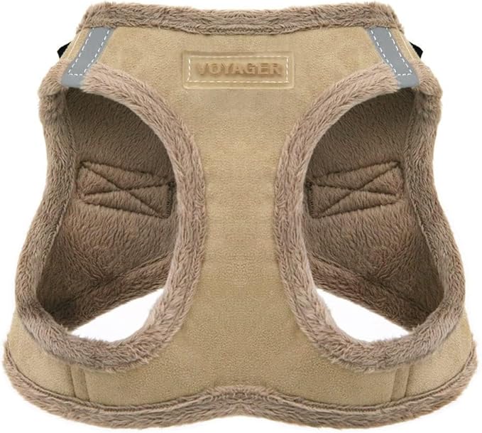 Best Pet Supplies - All Weather Plush, Reflective, No Pull Harness for Small, Medium Dogs, Cats - Secure with Hook & Loop Fastener, Buckle, Double D-Rings - Latte Suede, XS