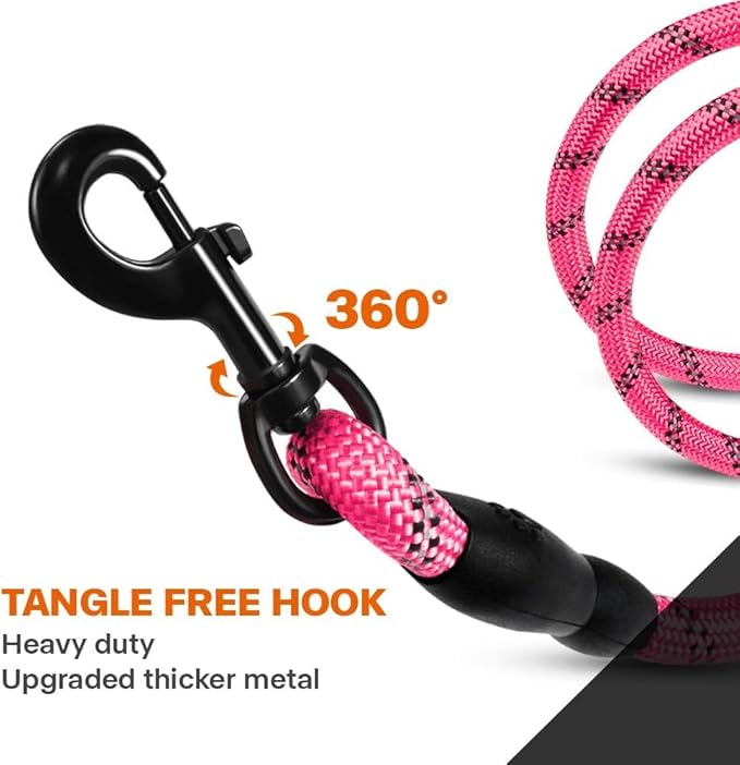 Taglory Rope Dog Leash 6 FT with Comfortable Padded Handle, Highly Reflective Threads Leash and Anti-Tangle Clip for Walking Small Dogs, 3/8 inch, Pink