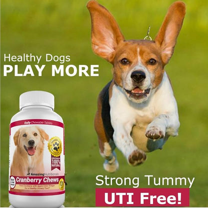 Amazing Cranberry Supplement for Dogs - Urinary Tract & Bladder Support - 120 Cranberry Chews with Apple Cider Vinegar for Immune Health - Dog Urinary Supplement - Made in USA - Bacon Flavor