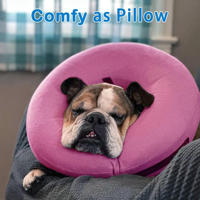 Inflatable Dog Cone Collar, Soft Dog Cone Blow-up Protective Recovery Collar, Pink (L Size)