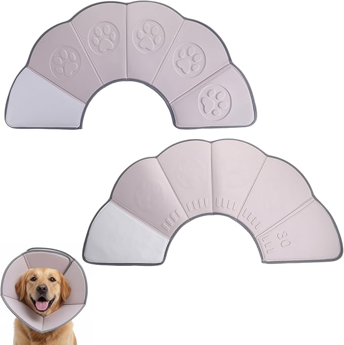 Soft Dog Cone Collar with Massage Points, Adjustable Recovery Collar for Large Dogs After Surgery to Stop Licking, Soothing Pet Cone for Wound Healing (Gray)