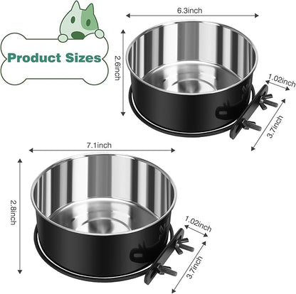 Crate Water Bowl No Spill, 2 Pack Dog Crate Bowls Hanging, Kennel Dog Water Food Bowls Mountable, Pet Cage Accessories Feeder Dish, Large Stainless Steel Coop Cup for Cat Puppy Bunny Guinea Pig Ferret