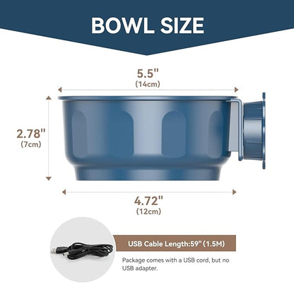 PETLESO Indoor Pet Small Heated Water Bowl, Cat Thermal Bowl in Winter, 600ML Hanging Heated Water Bowl for Rabbit Cage Dog Crate, Indoor USB Portable Warm Dish for Dogs Cats Rabbits Birds, Blue