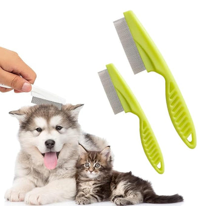2 Pack Multifunctional Pet Comb, Upgrade Pet Grooming Brush Fine Magic Tear Stain Removal, Fine-Tooth Stainless Massage Comb Kit for Small Puppies and Dogs (Green)