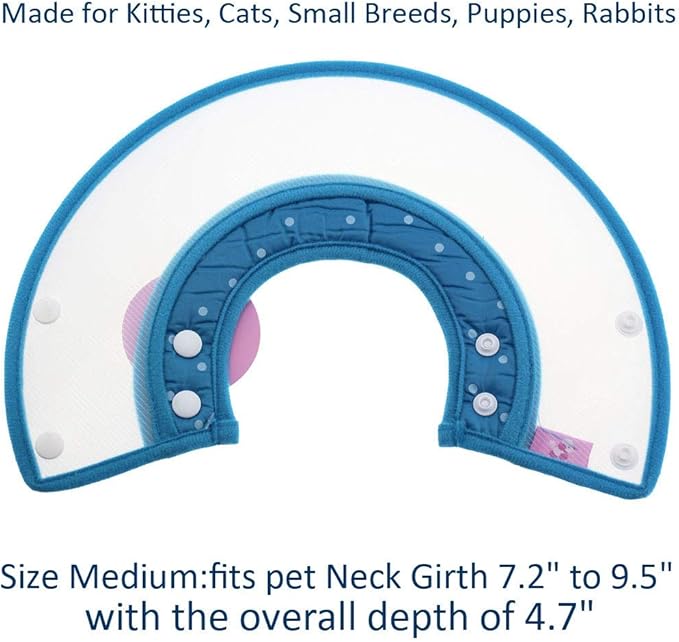 Pet Plastic Clear Cone Recovery E-Collar with Dots Design Soft Edge for Small Dogs & Cats (Medium, Blue)