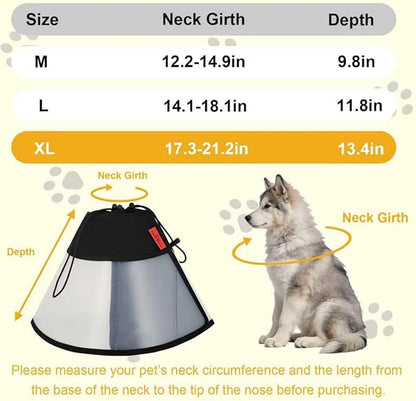 Plastic Dog Recovery Cone Collar, Soft Comfortable Breathable Post-Surgery Pet Cone, Escape-Proof & Easy Clean, Prevents Licking Wounds, Waterproof & Adjustable XL (Neck 17.3"-21.2")