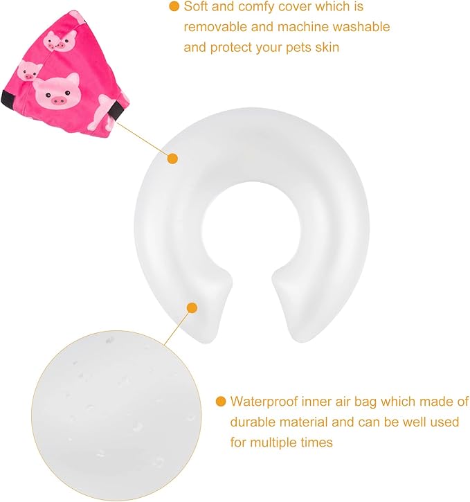 CuteBone Inflatable Dog Donut Collar with Removable Soft Fleece Covers for Small/Medium/Large Dogs and Cats After Surgery GWB01M