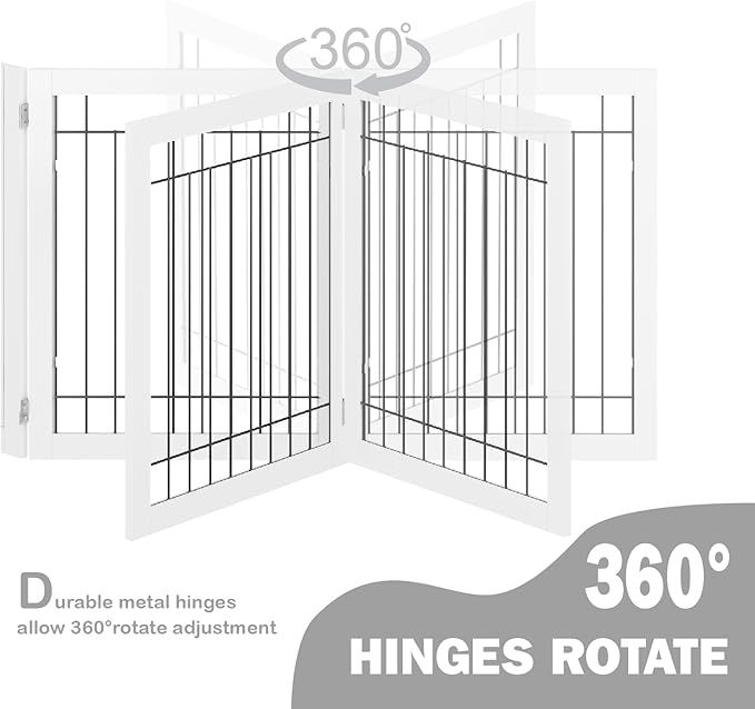 SPIRICH 96-inch Extra Wide 30-inches Tall Dog Gate with Door Walk Through, Freestanding Wire Pet Gate for The House, Doorway, Stairs, Pet Puppy Safety Fence, Support Feet Included (White)