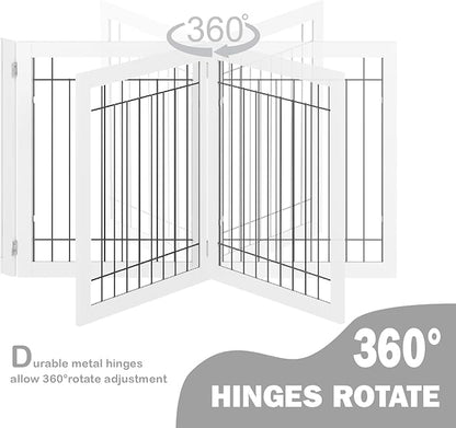 SPIRICH 96-inch Extra Wide 30-inches Tall Dog Gate with Door Walk Through, Freestanding Wire Pet Gate for The House, Doorway, Stairs, Pet Puppy Safety Fence, Support Feet Included (White)