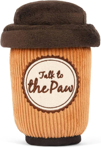 P.L.A.Y. Cute Plush Dog Toys - Coffee Shop Food Themed Durable Squeaker Chew Toy, Great for Puppies & Small, Medium, Large Dog Breeds - Machine Washable, Recycled Materials (Pup Cup Cafe Doggo's Java)