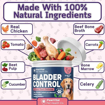 Dog UTI & Bladder Control Chews – Cranberry & D-Mannose Urinary Tract Support for Dogs, Helps Stop Leaking & Incontinence, All-Natural Chicken Flavor, 90 Soft Chews