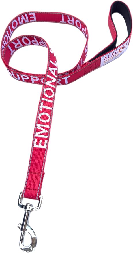 Albcorp Emotional Support Dog Leash 4 FT x 1 Inch – Reflective ESA Leash with Embroidered Emotional Support Lettering, Heavy-Duty Nylon, Padded Neoprene Handle, (Red, Emotional Support)