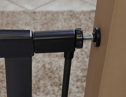 MidWest Homes for Pets 29-Inch High Walk-Thru Pressure Mounted Steel Dog Gate, Expands to 38 Inches Wide, Includes 3-inch Extensions, Textured Graphite