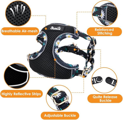 Lukovee No Pull Puppy Harness and Leash Set - Soft Lightweight Escape Proof Puppy Vest Harness, Breathable Adjustable Pet Harness with Dog Leash for Small Dogs (Black, S)
