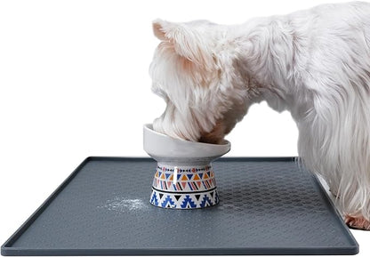 Pet Food Mat for Dogs and Cats 16"x24", Non-Slip Waterproof Silicone Feeding Mat for Food and Water Bowls, Easy-to-Clean(Grey)