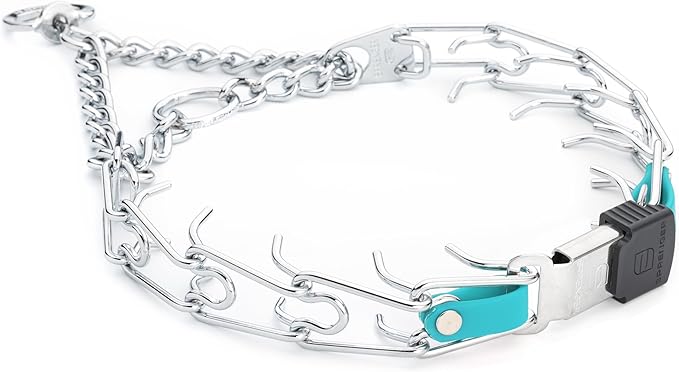 Herm Sprenger Chrome Plated Steel Dog Collar with Quick Release ClicLock Buckle and Biothane Insert Training Collar for Dogs Made in Germany (Sky Blue, 23in x 3.2mm(Neck Size up to19-20in))