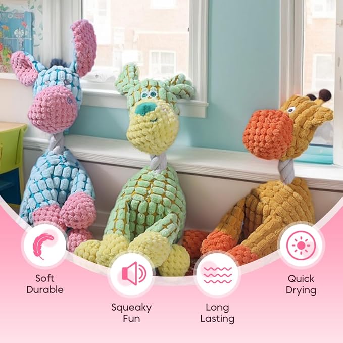 2026 New Indestructible Dog Toy, Durable Dog Stuffed Toys for Aggressive Chewers, Interactive Squeaky Chew Teething Toys for Small Medium Large Dogs Puppy (Brown+Orange)