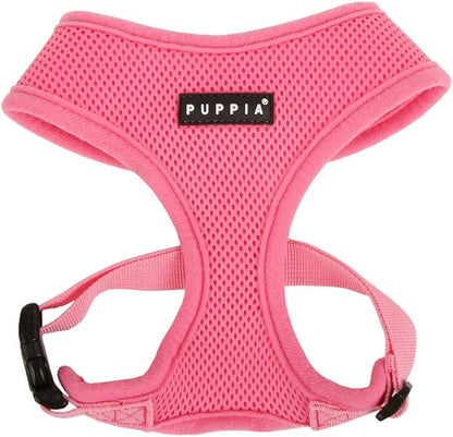 Puppia Soft Dog Harness No Choke Over-The-Head Triple Layered Breathable Mesh Adjustable Chest Belt and Quick-Release Buckle, Pink, Medium