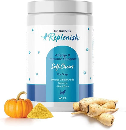 Replenish Allergy and Immune Chews for Dogs - Dog Allergy Support Soft Chews - Itchy Skin & Immune Support Supplements - Best Pet Allergy Chew for Seasonal Allergy Relief - Itch Relief Treats - 60 Ct