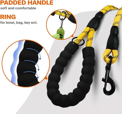 Taglory Rope Dog Leash 6 FT with Comfortable Padded Handle, Highly Reflective Threads Leash and Anti-Tangle Clip for Walking Medium Large Dogs, 1/2 inch, Yellow