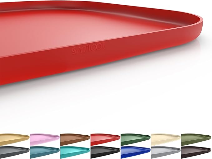 SMILOOL Silicone Pet Feeding Mat with Raised Edge for Food and Water, Dog Bowl Mats, Cat Bowls Placemat with High Lip for Floor Waterproof, Rubber Tray for Cats and Dogs 24 x 16 x0.8 Red