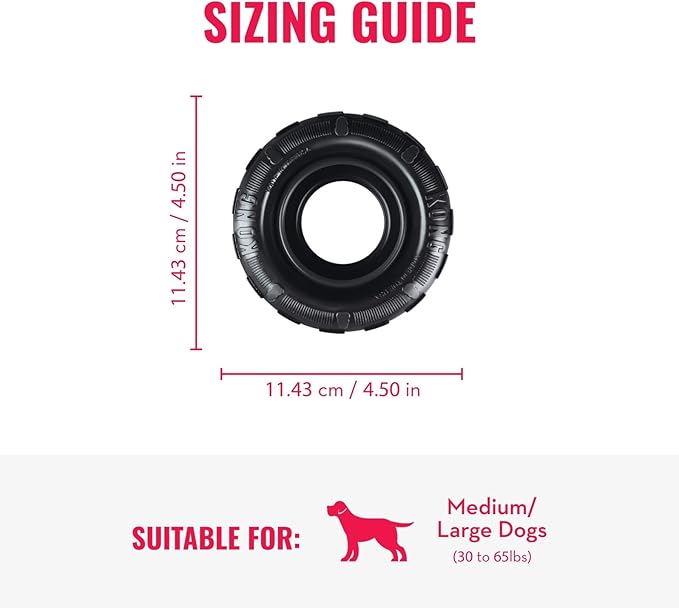 KONG Extreme Tires - KONG's Most Durable Natural Rubber Chew & Fetch Toy - Treat Dispenser Dog Tire Toy - Pet Supplies for Outdoor & Indoor Play - For Medium/Large Dogs
