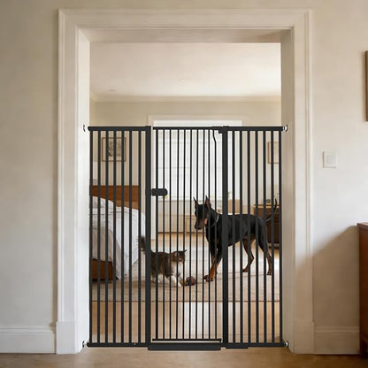 Lumizone Extra Tall Cat Gate 55.12" High Pressure Mounted Extra Wide 2025 New (17 Sizes) 1.37" Gap No Drilling Auto-Close One-Handed Operation Tall Pet Gate for Dogs(Black, 55.12" H x 29.92"-59.44" W)