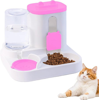 Gravity Cat Feeder and Water Dispenser, 2 in 1 Automatic Cat Feeder, 2 Pack Large Capacity Self Feeding for Small Medium Dog Puppy Kitten （Pink）