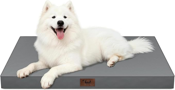 Outdoor Large Washable Dog Bed, Orthopedic Egg Crate Foam Dog Crate Mat for Large Dogs with Removable Oxford Cooling Cover, Grey