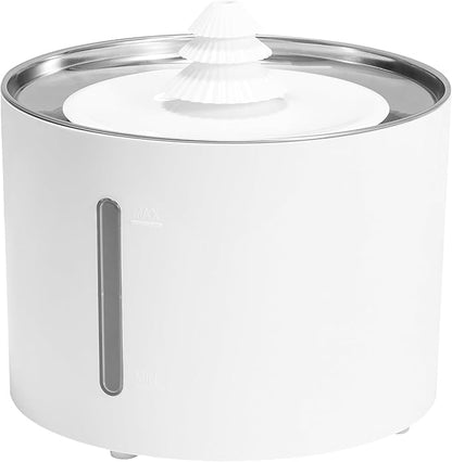 Amazon Basics Large Capacity Pet Water Fountain with Stainless Steel Top, Ultra Quiet, Easy to Clean, BPA Free, 3L, White, 3 Filters Included