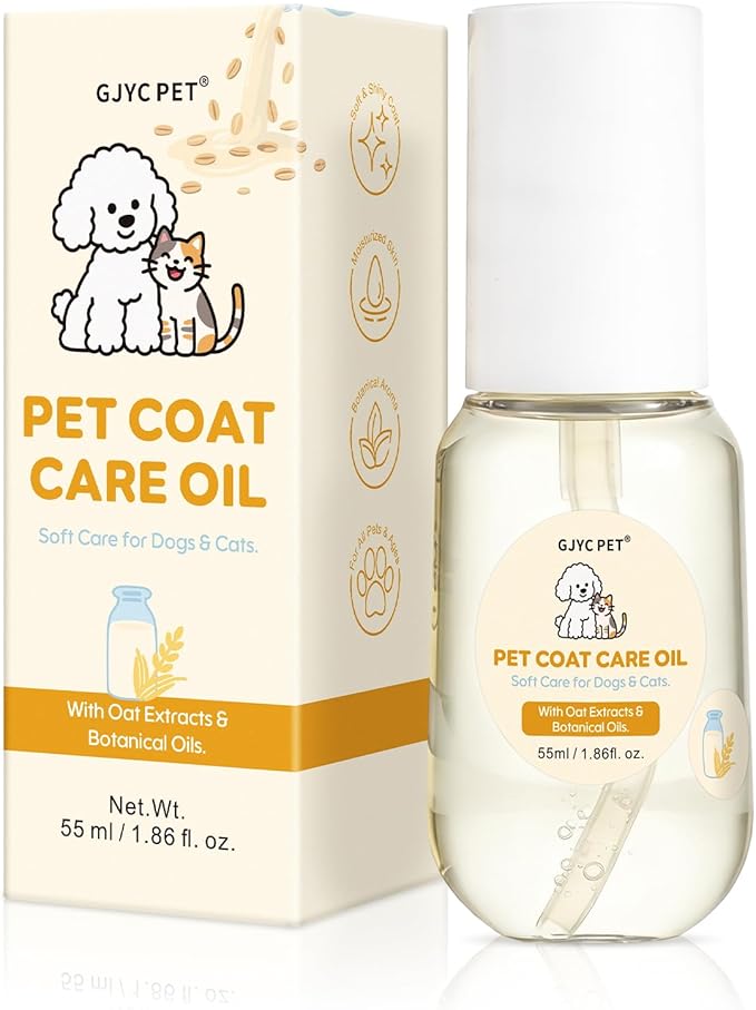 Pet Coat Care Oil, Oat Kernel & Squalane Extract | Recovery Serum, Lipid Balance & Dry Skin Soothing; Post-Bath Barrier Repair, Deeply Moisturizing Leave-in Conditioner, Dogs Cats, 1.69 fl. oz
