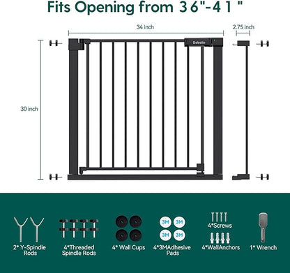 Babelio Baby Gate for Doorways and Stairs, 36-41" Pet Gate with Wide Walk Thru Door and Lock Indicator, No Drill Pressure Mounted Safety Gate with Double Lock and Self-Closing, Black
