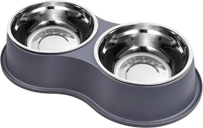 Epetslove Dog Bowl Double Dog Water and Food Bowl Stainless Steel Bowls with Non-Slip Resin Station, Pet Feeder Bowls for Puppy Medium Dogs Cats