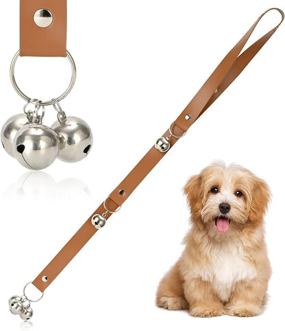 Luckyiren Brown Leather Hanging Door Bells for Dogs to Ring to Go Potty Training Doorbells Tools to Go Outside Dog Accessories Upgraded Puppy Essentials for Home (Silver Jingle Bells)