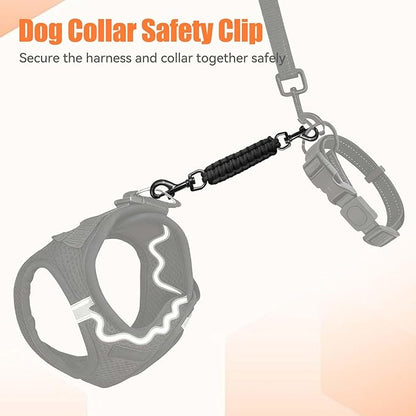 Dog Collar Safety Clip, Collar Companion, Handmade Backup Safety Strap, Double-Ended Clip Leash Connector, Suitable for Dog Harnesses, Prong, Pinch Collars (Black, 1 Pack)